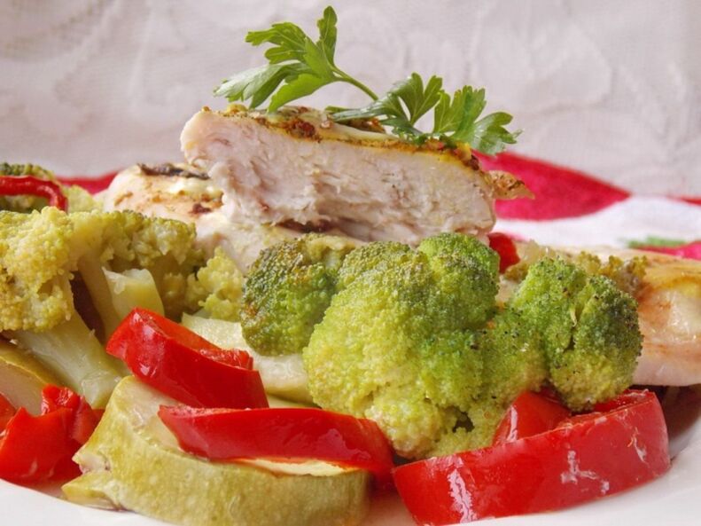 Chicken breasts baked with vegetables for lunch in the egg diet
